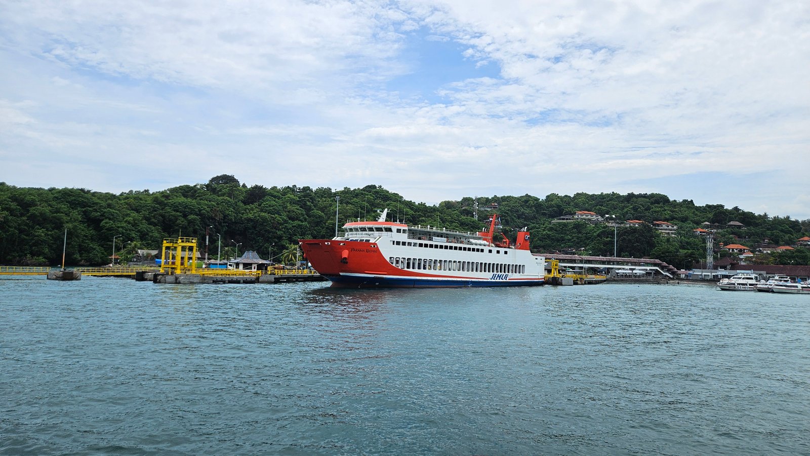 Passenger ferry at Padangbai Harbour operating routes to Lombok and Nusa Penida